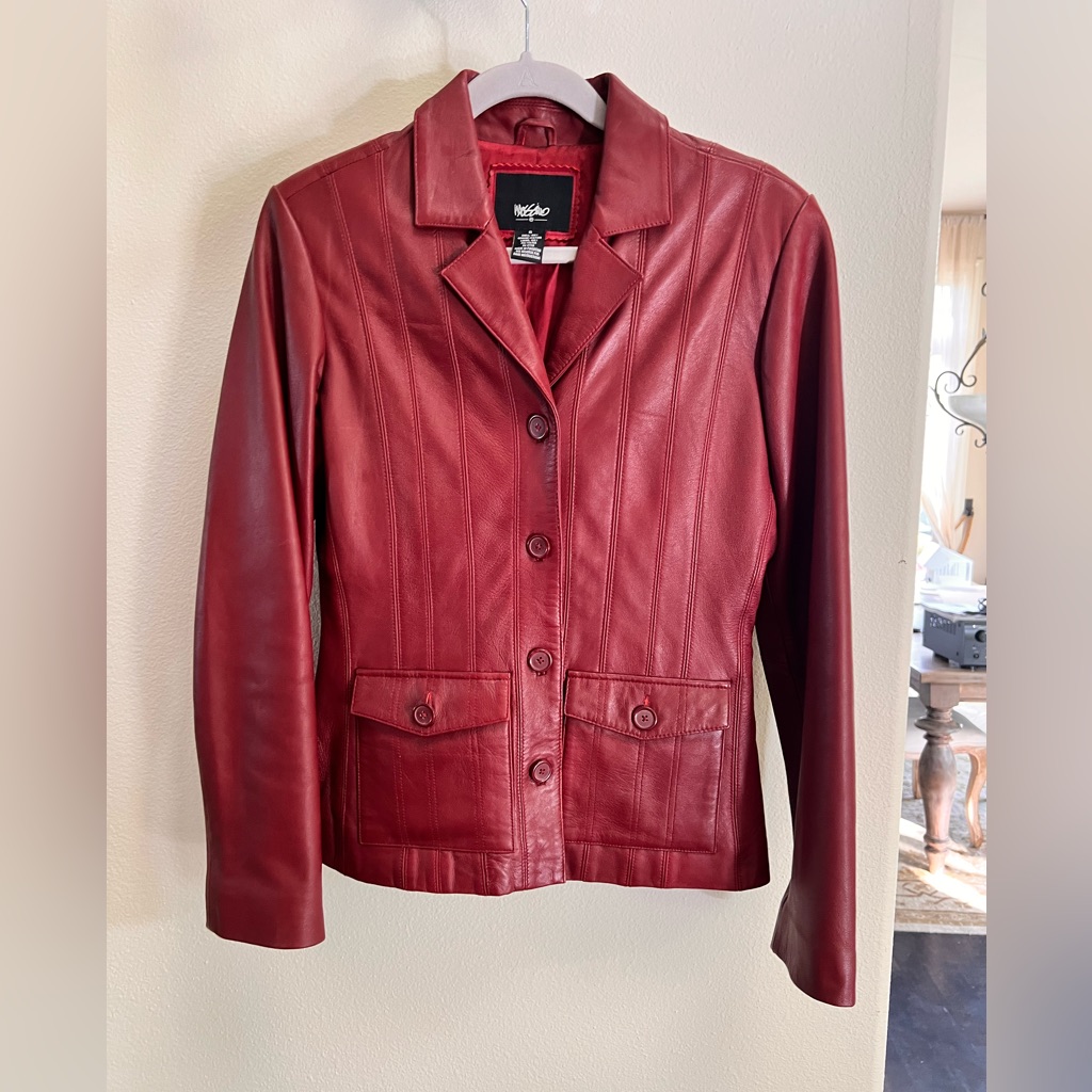 Mossimo Red Leather Button-Front Jacket. Euc